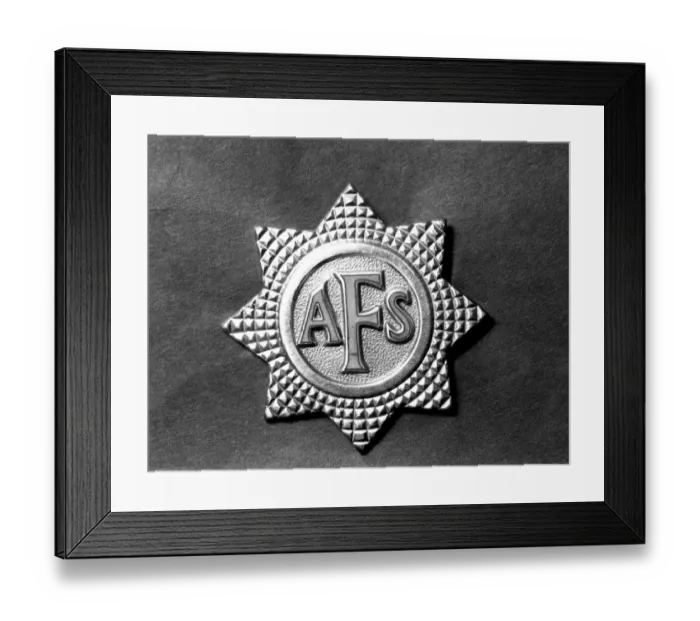 Framed Print : AFS cap badge, WW2 Framed Print : AFS cap badge, WW2