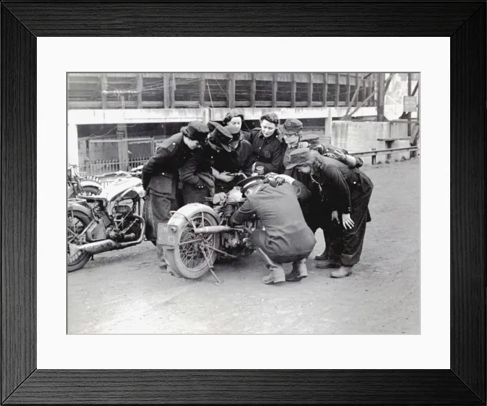 Framed Print : NFS firewomen in dispatch rider training, WW2 Framed Print : NFS firewomen in dispatch rider training, WW2