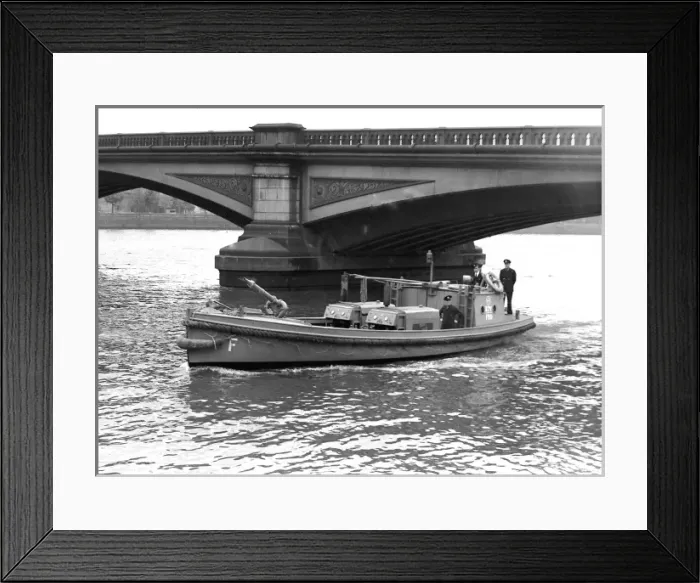 Framed Print : NFS (London Region) fireboat on the River Thames, WW2 Framed Print : NFS (London Region) fireboat on the River Thames, WW2