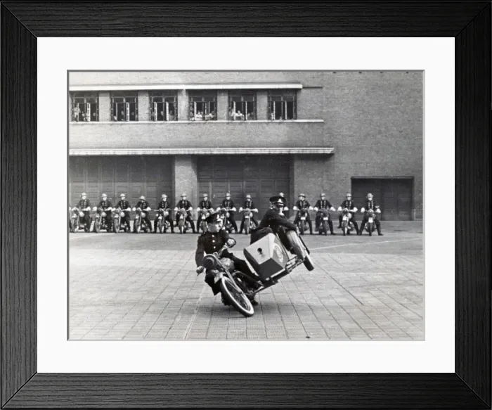 Framed Print : NFS (London Region) dispatch riders display team, WW2 Framed Print : NFS (London Region) dispatch riders display team, WW2