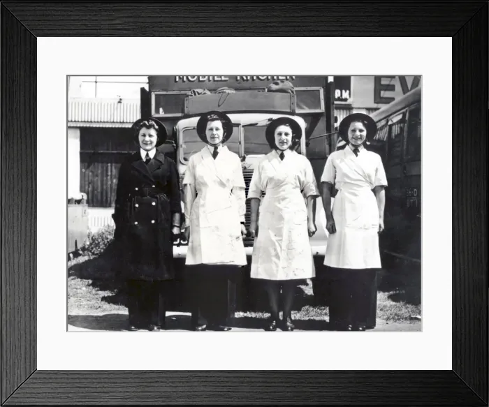 Framed Print : LCC-LFB firewomen with mobile kitchen, WW2 Framed Print : LCC-LFB firewomen with mobile kitchen, WW2