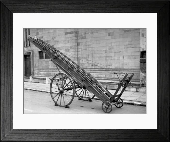 Framed Print : NFS-London Region 50ft wheeled escape ladder, WW2 Framed Print : NFS-London Region 50ft wheeled escape ladder, WW2