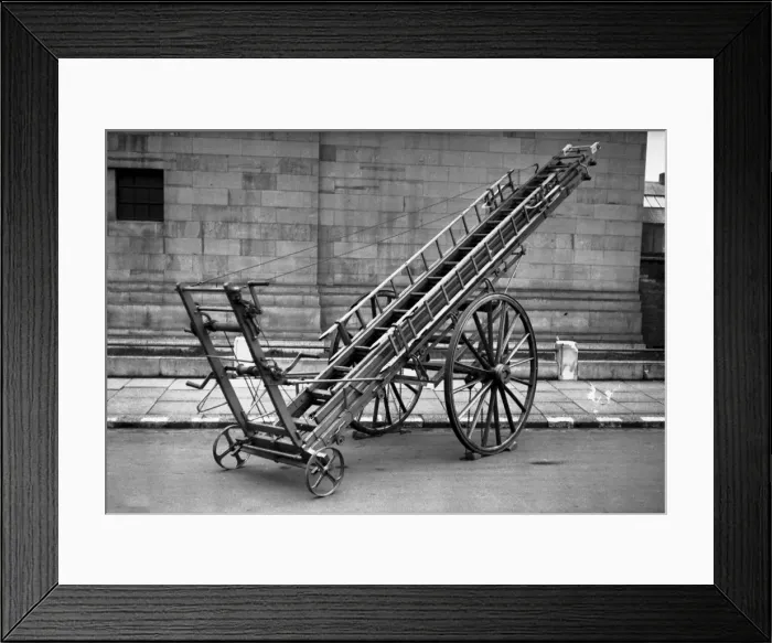 Framed Print : NFS-London Region 50ft wheeled escape ladder, WW2 Framed Print : NFS-London Region 50ft wheeled escape ladder, WW2
