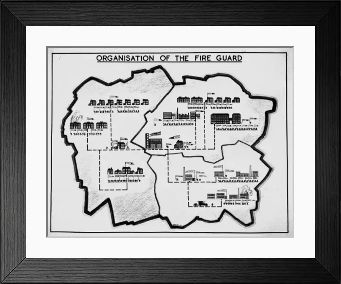 Framed Print : Plan of Fire Guard Organisation, WW2 Framed Print : Plan of Fire Guard Organisation, WW2
