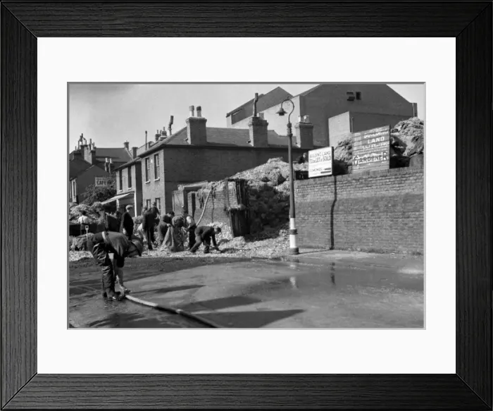 Framed Print : Aftermath of a fire, Fire Force Area 34, WW2 Framed Print : Aftermath of a fire, Fire Force Area 34, WW2