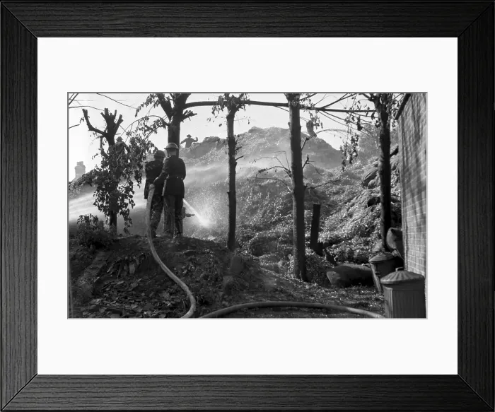 Framed Print : Aftermath of a fire, Fire Force Area 34, WW2 Framed Print : Aftermath of a fire, Fire Force Area 34, WW2