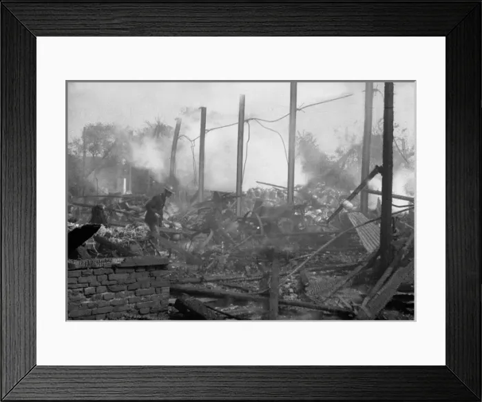 Framed Print : Aftermath of a factory fire, Fire Force Area 34, WW2 Framed Print : Aftermath of a factory fire, Fire Force Area 34, WW2