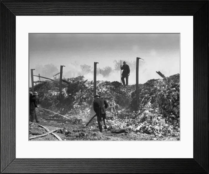 Framed Print : Aftermath of a factory fire, Fire Force Area 34, WW2 Framed Print : Aftermath of a factory fire, Fire Force Area 34, WW2