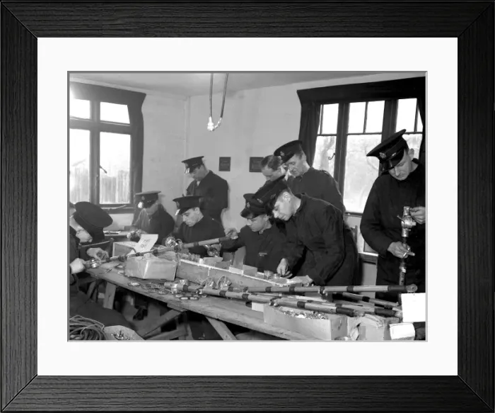 Framed Print : Firefighters doing productive work in lull period, WW2 Framed Print : Firefighters doing productive work in lull period, WW2