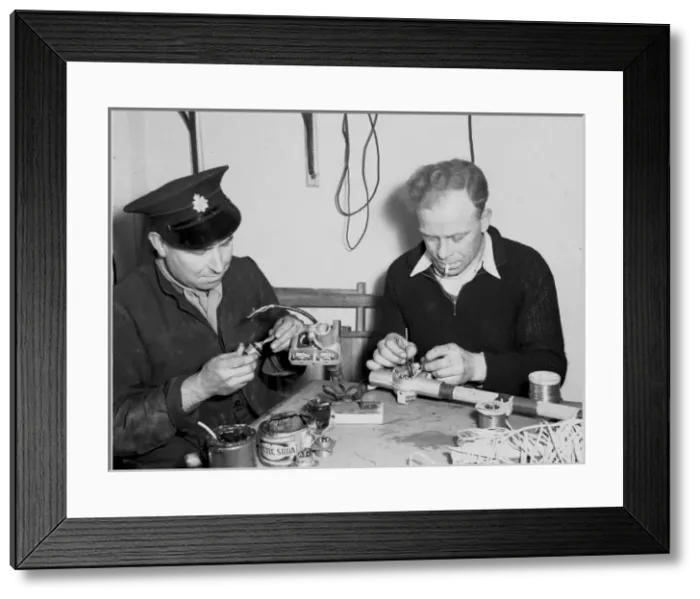 Framed Print : Firefighters doing productive work in lull period, WW2 Framed Print : Firefighters doing productive work in lull period, WW2