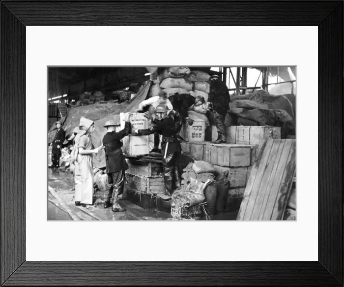 Framed Print : NFS (Salvage Corps) working at a fire, WW2 Framed Print : NFS (Salvage Corps) working at a fire, WW2