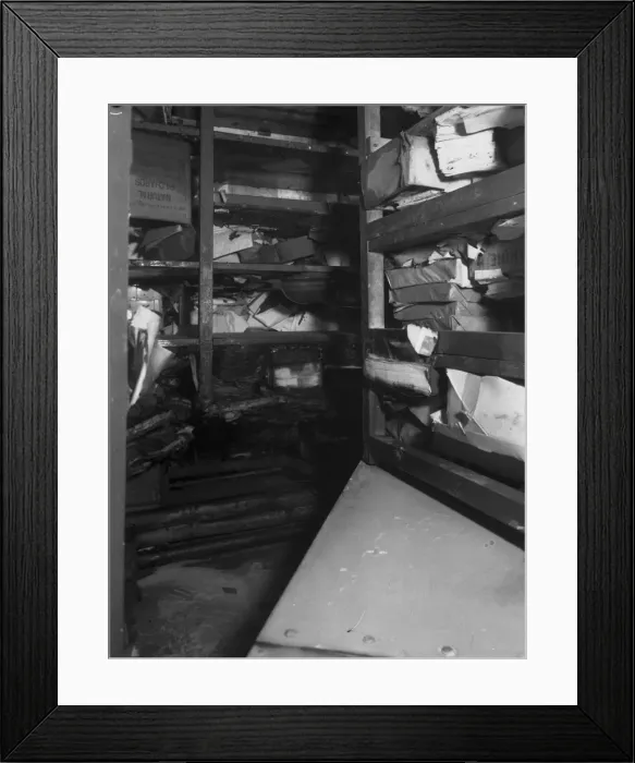 Framed Print : An example of a room with fire damage, WW2 Framed Print : An example of a room with fire damage, WW2