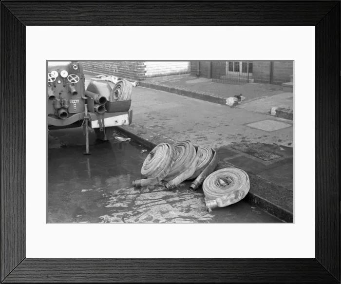 Framed Print : NFS training / instructional photo, the use of hose, WW2 Framed Print : NFS training / instructional photo, the use of hose, WW2