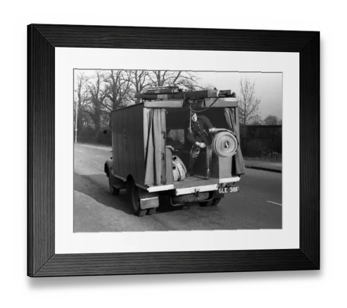 Framed Print : NFS training / instructional photo, use of hose, WW2 Framed Print : NFS training / instructional photo, use of hose, WW2
