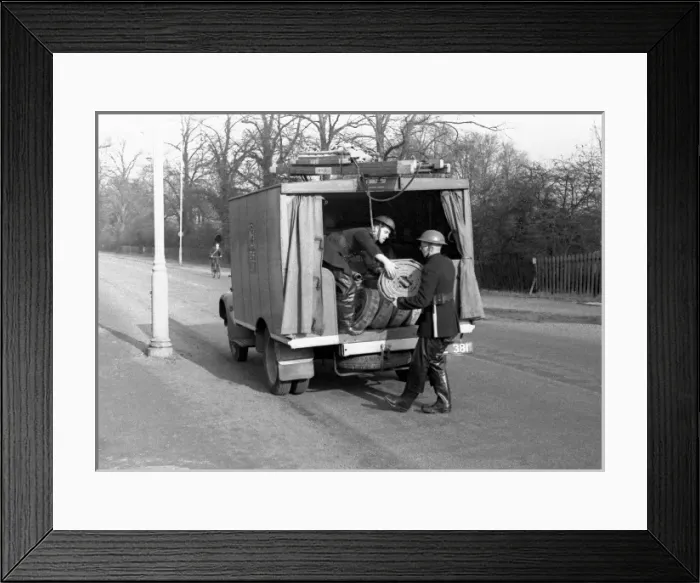 Framed Print : NFS training / instructional photo, use of hose, WW2 Framed Print : NFS training / instructional photo, use of hose, WW2