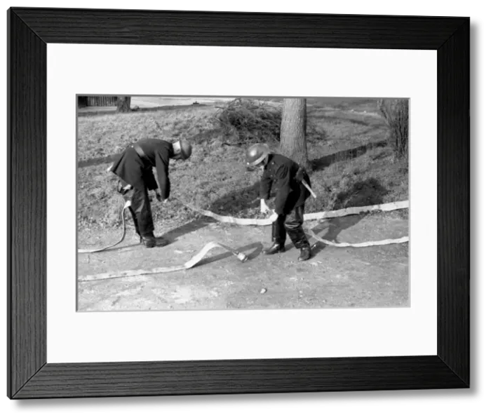 Framed Print : NFS training / instructional photo, use of hose, WW2 Framed Print : NFS training / instructional photo, use of hose, WW2