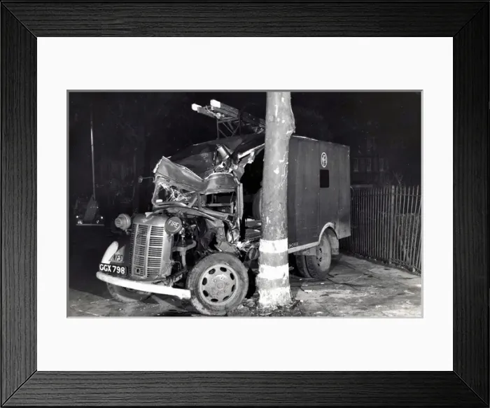 Framed Print : NFS Heavy Unit vehicle accident, Ealing, WW2 Framed Print : NFS Heavy Unit vehicle accident, Ealing, WW2