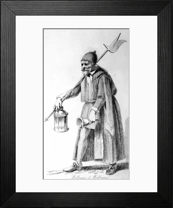 Framed Print : Illustration of an 18th century Bellman and Billman Framed Print : Illustration of an 18th century Bellman and Billman