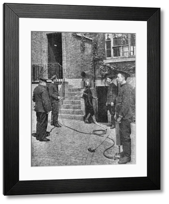 Framed Print : LCC-MFB firemen at drill, Southwark HQ Framed Print : LCC-MFB firemen at drill, Southwark HQ