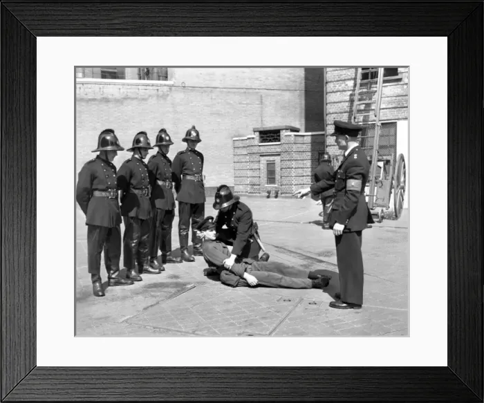 Framed Print : LCC-LFB Recruit firemen training at Brigade HQ, SE1 Framed Print : LCC-LFB Recruit firemen training at Brigade HQ, SE1