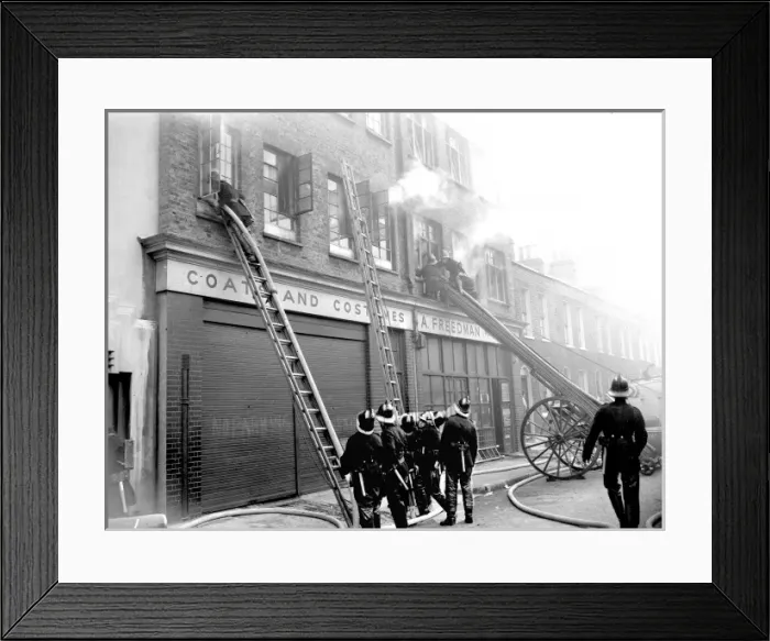 Framed Print : LCC-LFB Major fire, Nelson Street, Whitechapel Framed Print : LCC-LFB Major fire, Nelson Street, Whitechapel