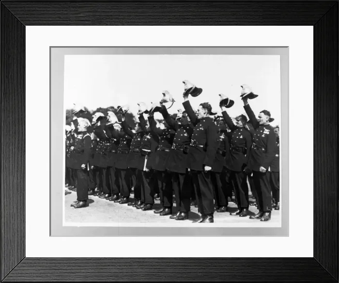 Framed Print : LCC-LFB Firefighters cheering (hip-hip-hooray) Framed Print : LCC-LFB Firefighters cheering (hip-hip-hooray)