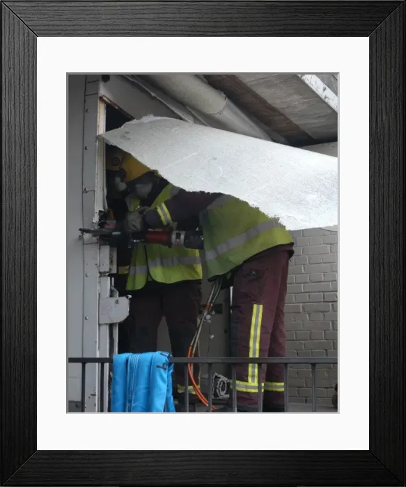 Framed Print : Firefighters working to remove van trapped under bridge Framed Print : Firefighters working to remove van trapped under bridge