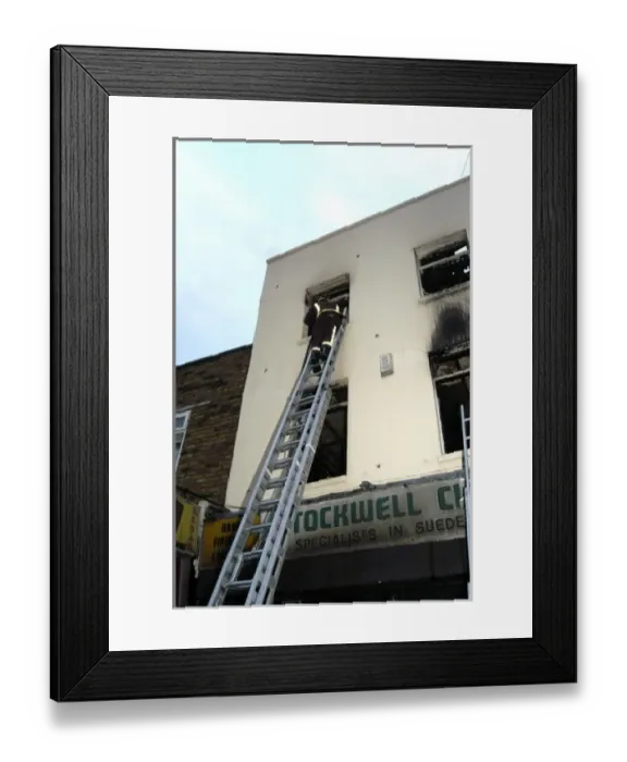 Framed Print : Firefighters at scene of fire, Stockwell Road, Brixton Framed Print : Firefighters at scene of fire, Stockwell Road, Brixton