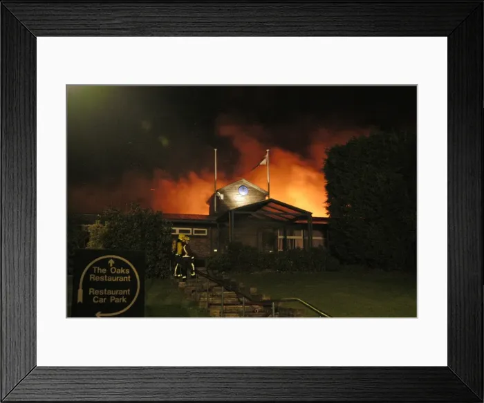 Framed Print : Firefighters working at scene of fire in Carshalton, Surrey Framed Print : Firefighters working at scene of fire in Carshalton, Surrey