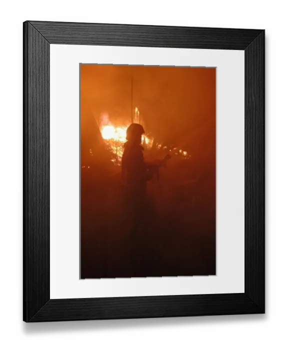 Framed Print : Firefighters working at scene of fire in Carshalton, Surrey Framed Print : Firefighters working at scene of fire in Carshalton, Surrey