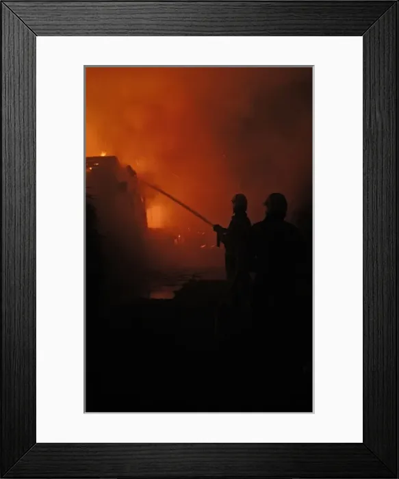 Framed Print : Firefighters working at scene of fire in Carshalton, Surrey Framed Print : Firefighters working at scene of fire in Carshalton, Surrey