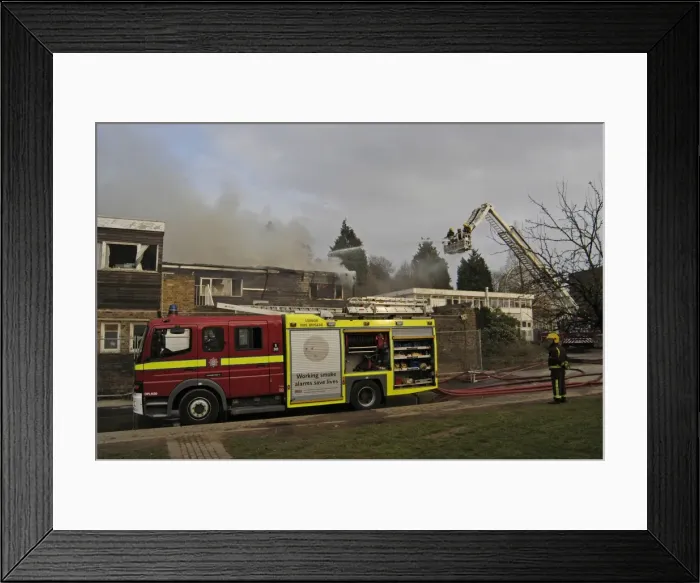 Framed Print : Hydraulic platform in use at fire in Isleworth Framed Print : Hydraulic platform in use at fire in Isleworth