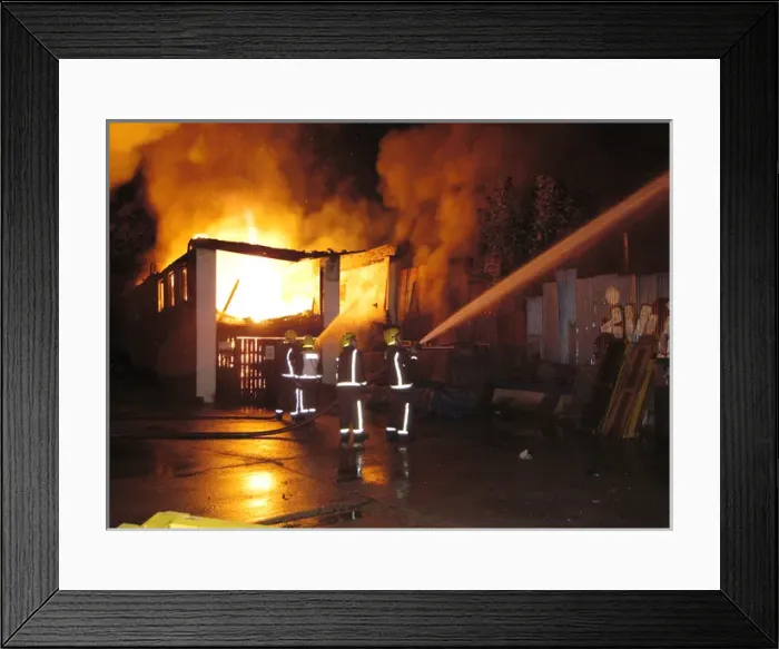 Framed Print : Firefighters at scene of fire, Chesterfield Way, SE15 Framed Print : Firefighters at scene of fire, Chesterfield Way, SE15