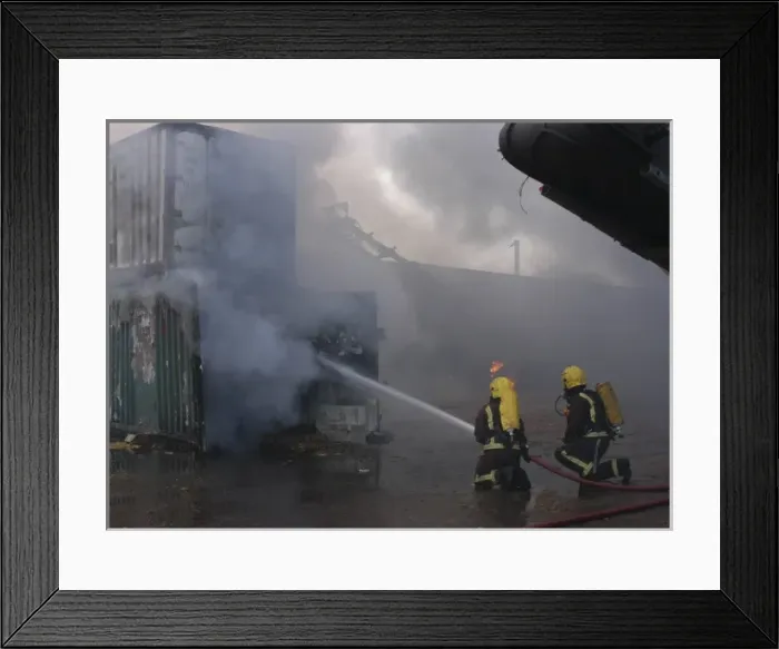 Framed Print : Firefighters at scene of fire at Staples Corner Framed Print : Firefighters at scene of fire at Staples Corner
