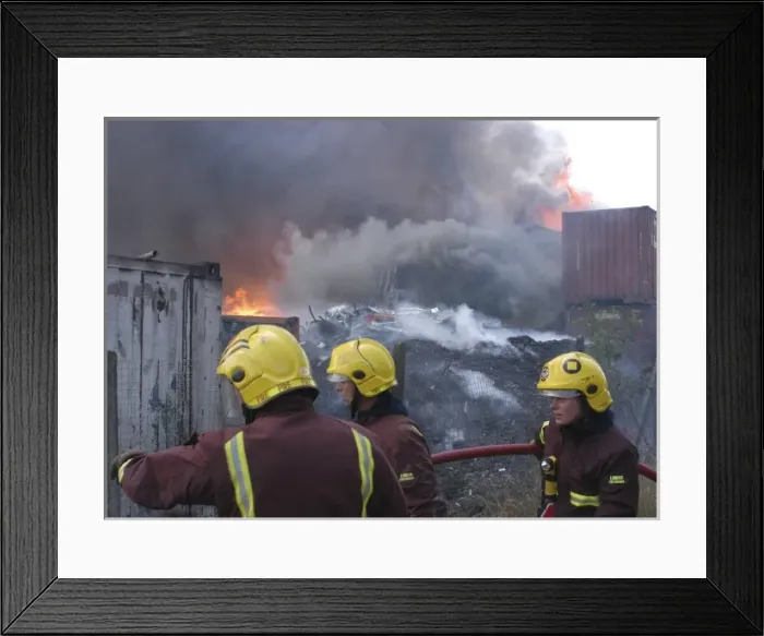 Framed Print : Firefighters at scene of fire at Staples Corner Framed Print : Firefighters at scene of fire at Staples Corner