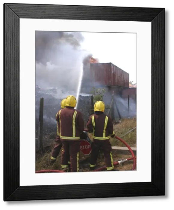 Framed Print : Firefighters at scene of fire at Staples Corner