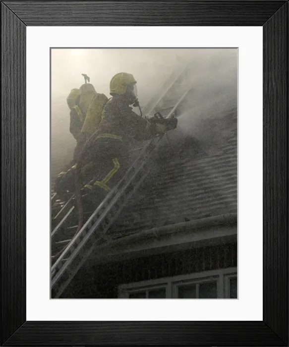 Framed Print : Firefighters respond to a house fire, North London Framed Print : Firefighters respond to a house fire, North London