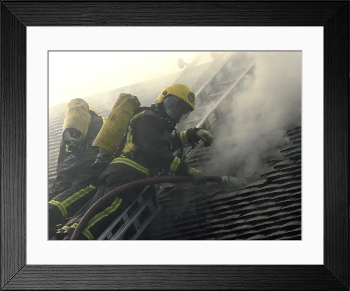 Framed Print : Firefighters respond to a house fire, North London Framed Print : Firefighters respond to a house fire, North London