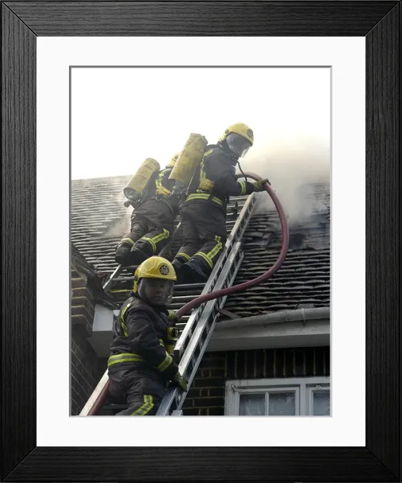 Framed Print : Firefighters respond to a house fire, North London Framed Print : Firefighters respond to a house fire, North London