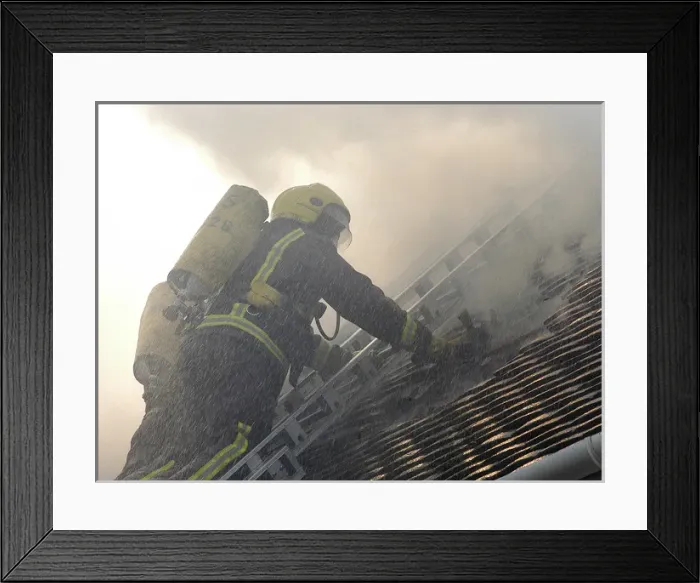 Framed Print : Firefighters respond to a house fire, North London Framed Print : Firefighters respond to a house fire, North London