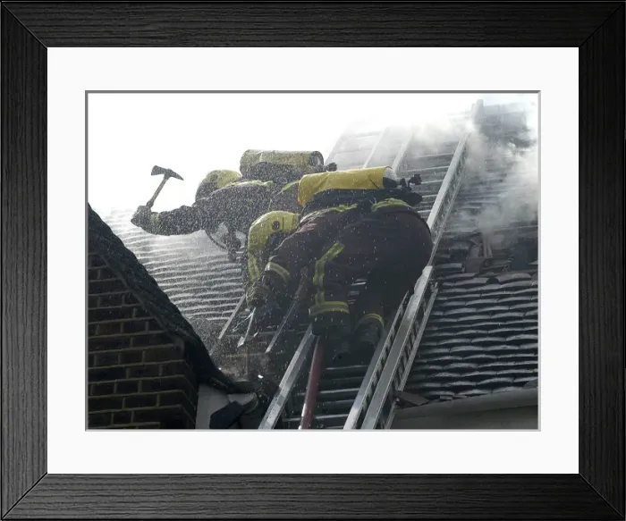 Framed Print : Firefighters respond to a house fire, North London Framed Print : Firefighters respond to a house fire, North London