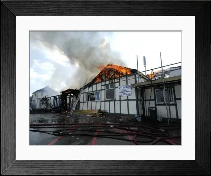 Framed Print : Firefighters respond to a building fire, West London Framed Print : Firefighters respond to a building fire, West London
