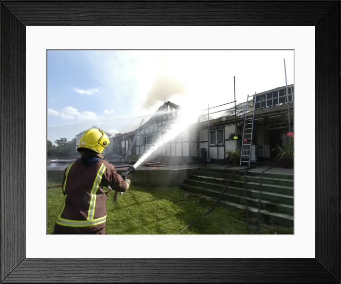 Framed Print : Firefighters respond to a building fire, West London Framed Print : Firefighters respond to a building fire, West London