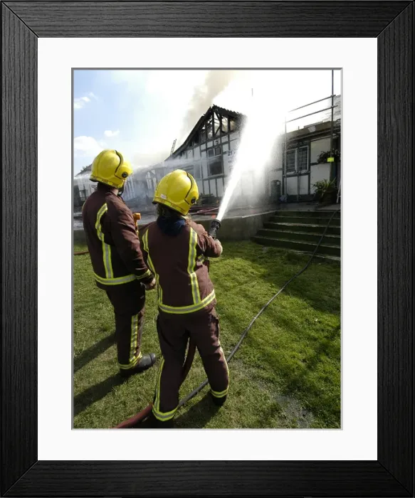 Framed Print : Firefighters respond to a building fire, West London Framed Print : Firefighters respond to a building fire, West London