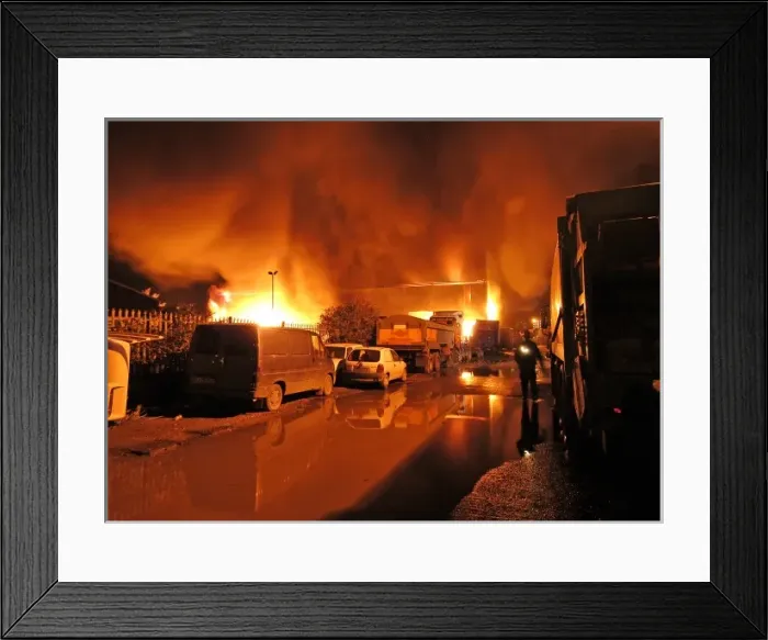 Framed Print : Firefighters respond to a fire, East London Framed Print : Firefighters respond to a fire, East London