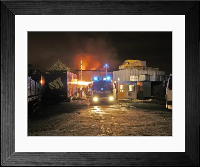 Framed Print : Firefighters respond to a fire, East London Framed Print : Firefighters respond to a fire, East London