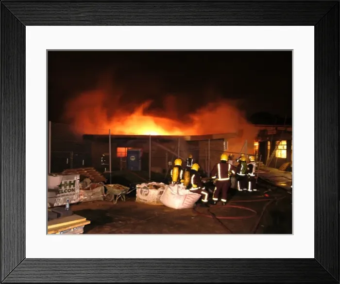 Framed Print : Firefighters at scene of fire, Langley Park School Framed Print : Firefighters at scene of fire, Langley Park School