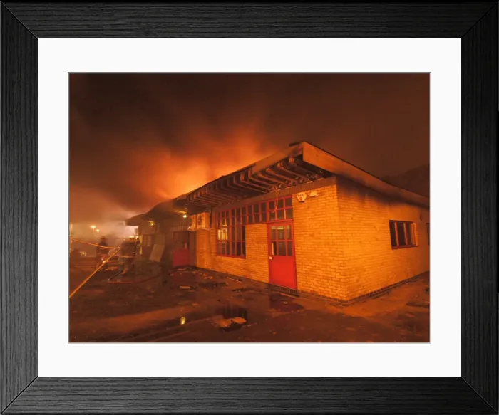 Framed Print : Firefighters at scene of fire, Langley Park School Framed Print : Firefighters at scene of fire, Langley Park School