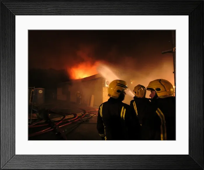 Framed Print : Firefighters at scene of fire, Langley Park School Framed Print : Firefighters at scene of fire, Langley Park School