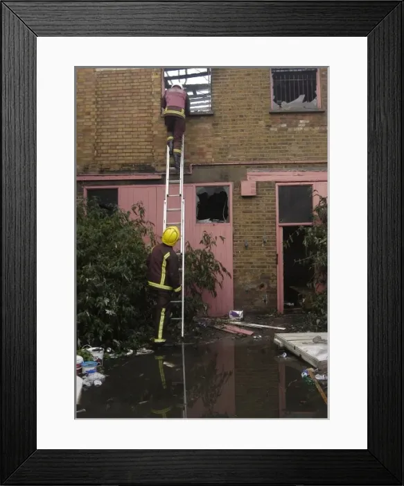 Framed Print : Firefighters at the scene of a fire in Ruskin Road Framed Print : Firefighters at the scene of a fire in Ruskin Road